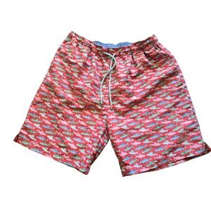 Peter Millar Mens Swim Trunks Size Large Fish Print Pink